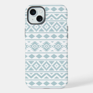 Aztec Essence Ptn III Duck Egg Blue on White iPhone 15 Plus Case