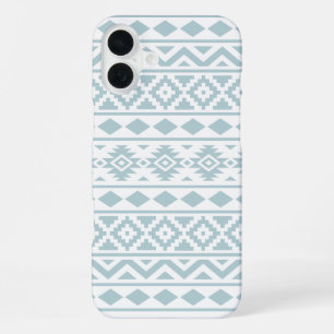 Aztec Essence Ptn III Duck Egg Blue on White iPhone 16 Plus Case