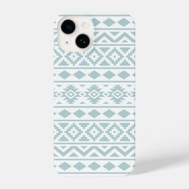 Aztec Essence Ptn III Duck Egg Blue on White iPhone Case (Back)
