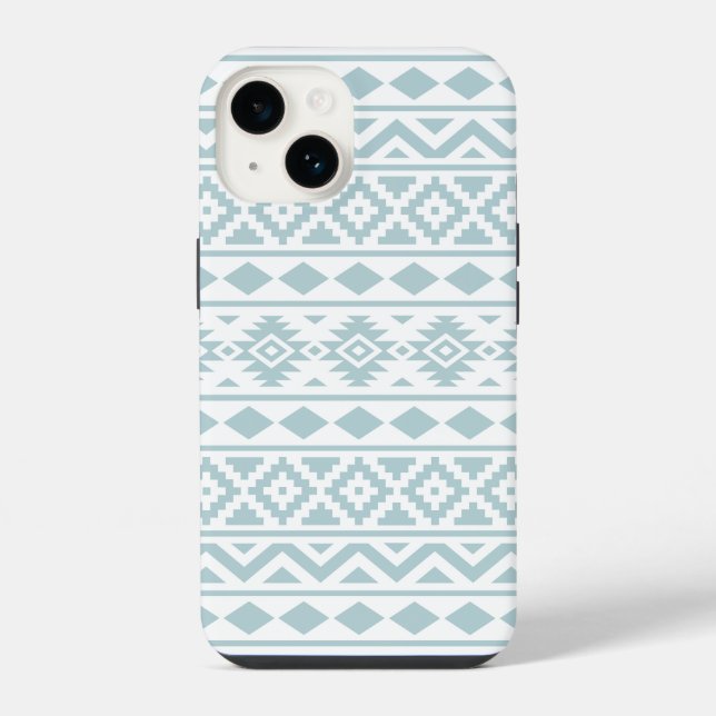 Aztec Essence Ptn III Duck Egg Blue on White iPhone Case (Back)