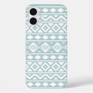 Aztec Essence Ptn III White on Duck Egg Blue iPhone 16 Plus Case