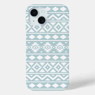 Aztec Essence Ptn III White on Duck Egg Blue iPhone 15 Case