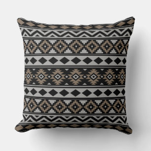 Aztec Essence Ptn IIIb Black Grey Brown Throw Pillow