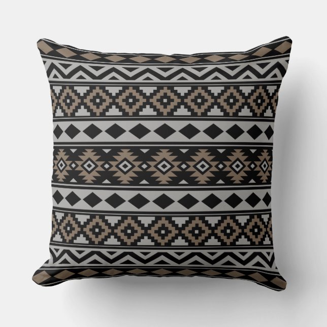 Aztec Essence Ptn IIIb Black Grey Brown Throw Pillow (Front)