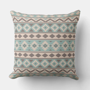 Aztec Essence Ptn IIIb Taupe Teal Cream Throw Pillow