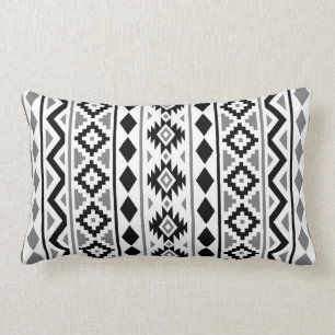 Aztec Essence (V) Pattern III Black White Grey Lumbar Pillow