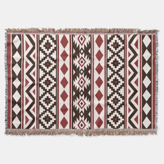 Aztec Essence (V) Pattern IIIb Red Brown Cream Throw Blanket (Front)