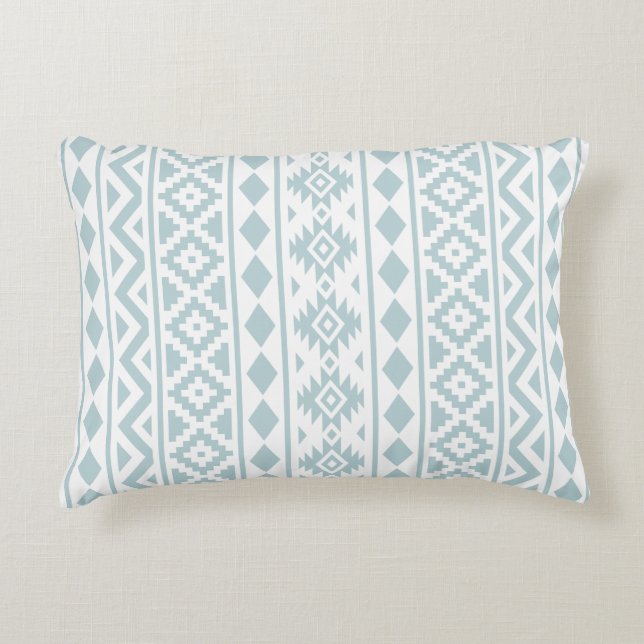 Aztec Essence (v) Ptn III Duck Egg Blue on White Accent Pillow (Front)