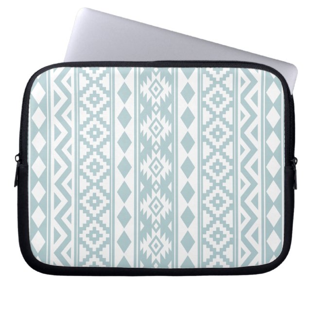 Aztec Essence V Ptn IIIb Duck Egg Blue & White Laptop Sleeve (Front)