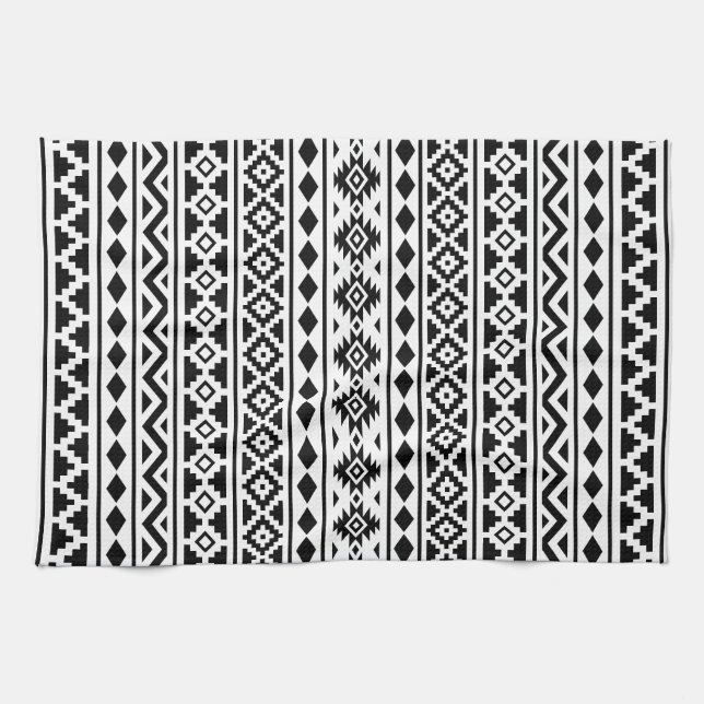 Aztec Essence Vertical Ptn II Black on White Kitchen Towel (Horizontal)