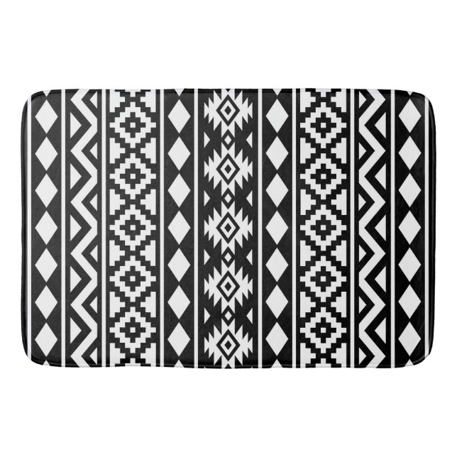 Aztec Essence Vertical Ptn III White on Black Bath Mat (Front)