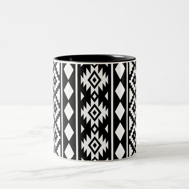 Aztec Essence Vertical Ptn III White on Black Two-Tone Coffee Mug (Center)