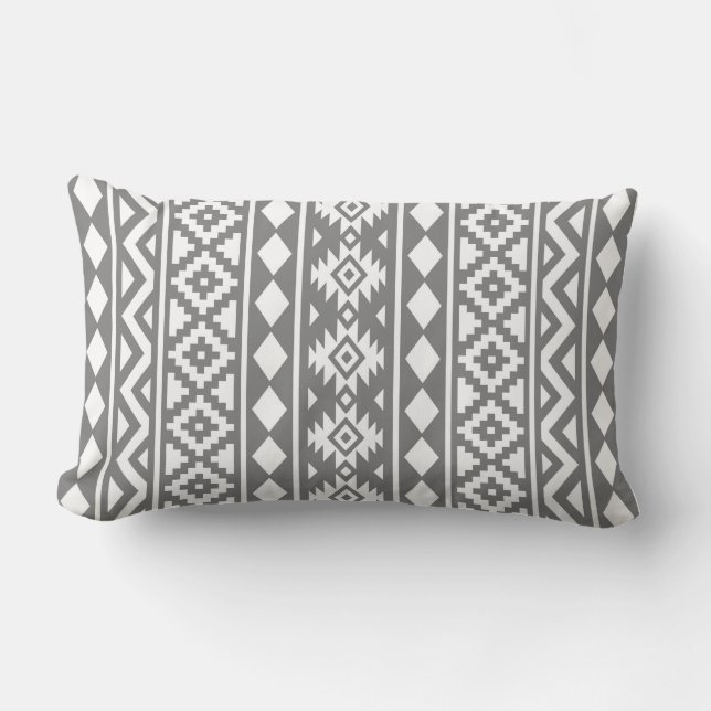 Aztec Essence Vertical Ptn III White on Grey Lumbar Pillow (Front)