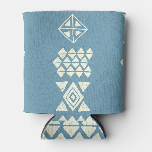 Aztec Ethnic: Blue Geometric Seamless. Can Cooler (Front)
