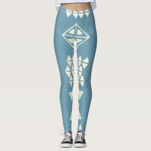Aztec Ethnic: Blue Geometric Seamless. Leggings