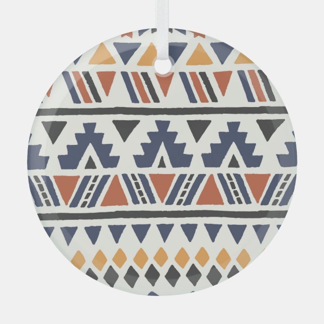 Aztec Ethnic: Hand Drawn Seamless Glass Ornament (Front)