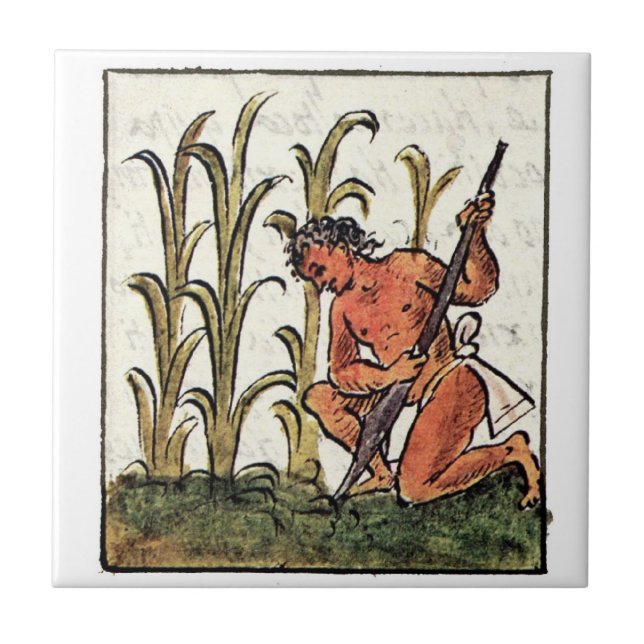 Aztec Farmer Cultivating Maize Tile (Front)