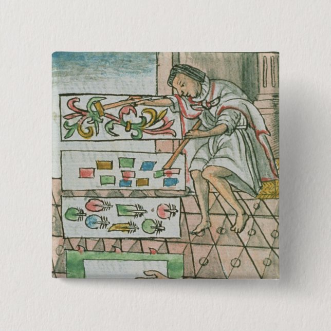 Aztec feather artisan 2 inch square button (Front)