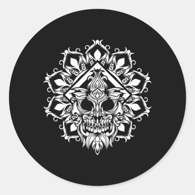 Aztec Flower Skull Maya Inca Civilization Culture  Classic Round Sticker (Front)