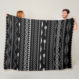 Aztec Geometric Black and White Abstract Pattern Fleece Blanket