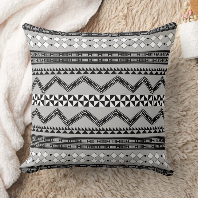 Aztec Geometric Black and White  Abstract Pattern Throw Pillow (Blanket)