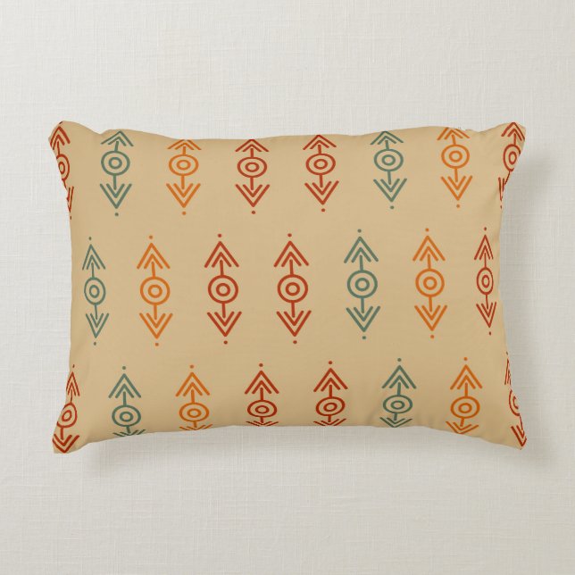 Aztec Geometric Blue And Orange Tribal Southwester Accent Pillow (Front)