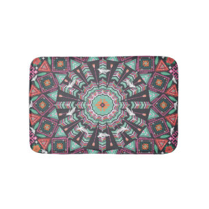 Aztec Geometric: Colourful Circle Pattern Bath Mat
