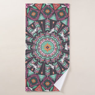 Aztec Geometric: Colourful Circle Pattern Bath Towel