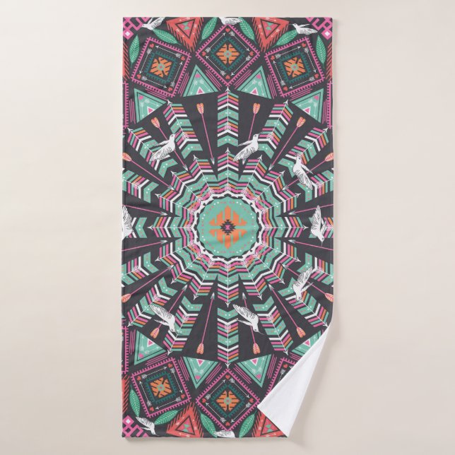 Aztec Geometric: Colourful Circle Pattern Bath Towel (Bath Towel)