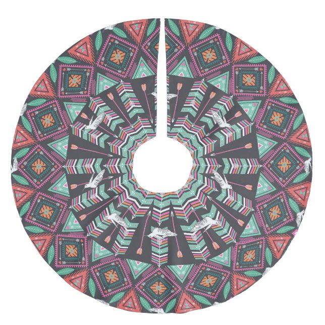 Aztec Geometric: Colourful Circle Pattern Brushed Polyester Tree Skirt (Front)