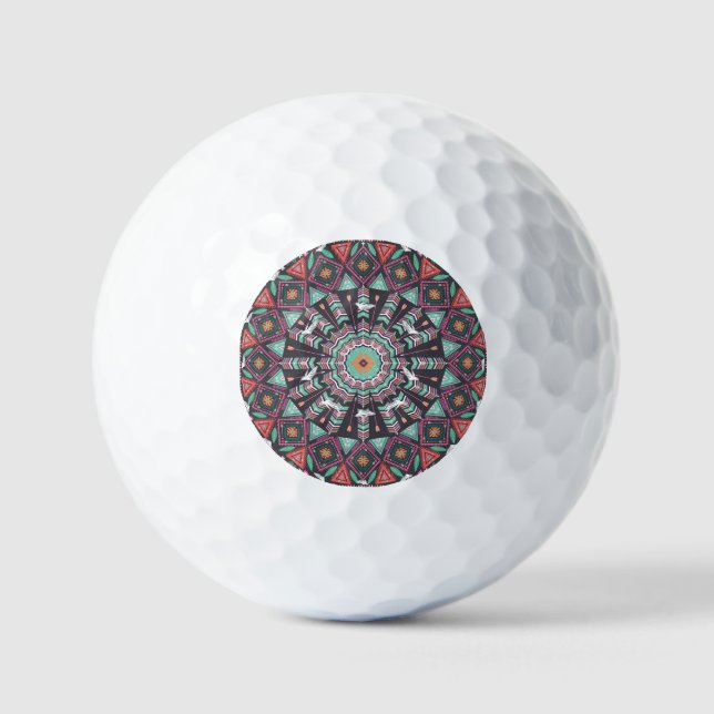 Aztec Geometric: Colourful Circle Pattern Golf Balls (Front)