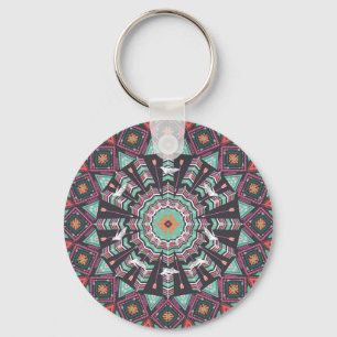 Aztec Geometric: Colourful Circle Pattern Keychain