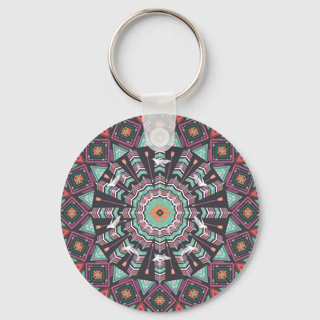 Aztec Geometric: Colourful Circle Pattern Keychain (Front)