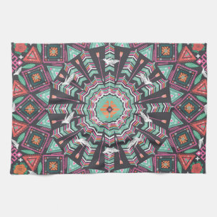Aztec Geometric: Colourful Circle Pattern Kitchen Towel