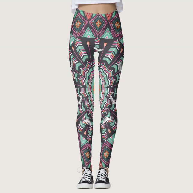 Aztec Geometric: Colourful Circle Pattern Leggings (Front)