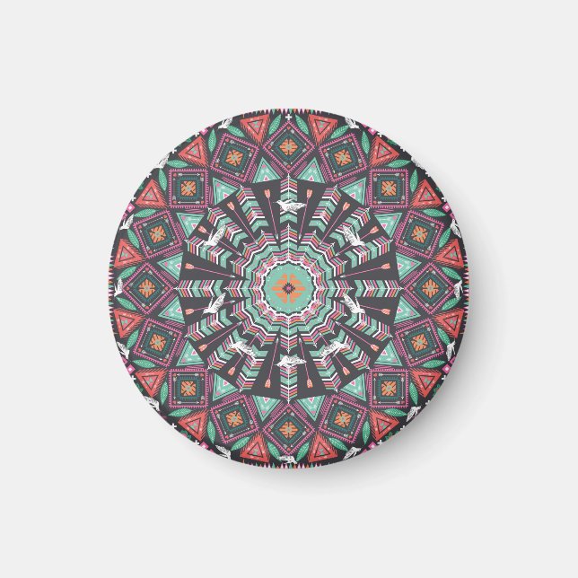 Aztec Geometric: Colourful Circle Pattern Magnet (Front)