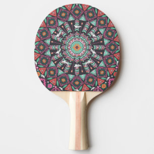 Aztec Geometric: Colourful Circle Pattern Ping Pong Paddle
