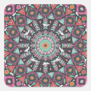 Aztec Geometric: Colourful Circle Pattern Square Sticker