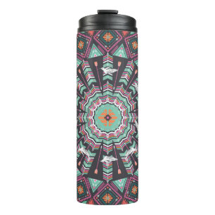 Aztec Geometric: Colourful Circle Pattern Thermal Tumbler
