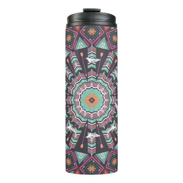 Aztec Geometric: Colourful Circle Pattern Thermal Tumbler (Front)