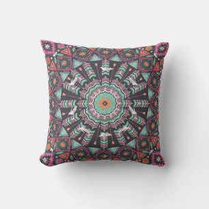 Aztec Geometric: Colourful Circle Pattern Throw Pillow