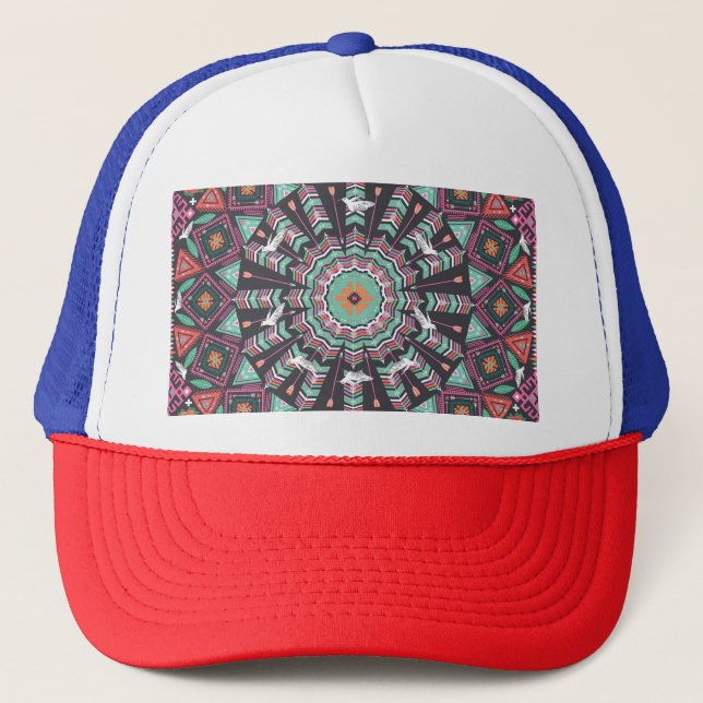 Aztec Geometric: Colourful Circle Pattern Trucker Hat (Front)