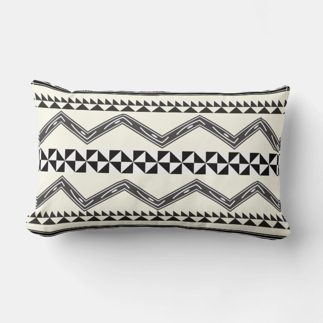 Aztec Geometric Grey Abstract Pattern Lumbar Pillow (Front)