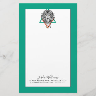 Aztec Geometric Lion Portrait   Add Your Name Stationery