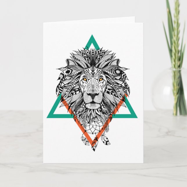 Aztec Geometric Lion Portrait Card (Front)