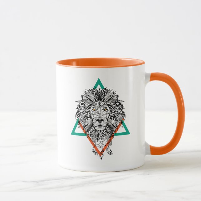 Aztec Geometric Lion Portrait Mug (Right)