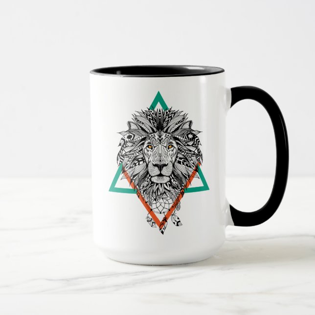 Aztec Geometric Lion Portrait Mug (Right)