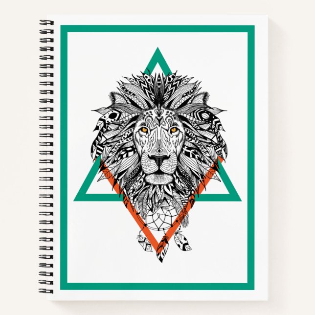 Aztec Geometric Lion Portrait Notebook (Front)