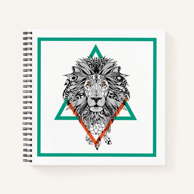 Aztec Geometric Lion Portrait Notebook (Front)