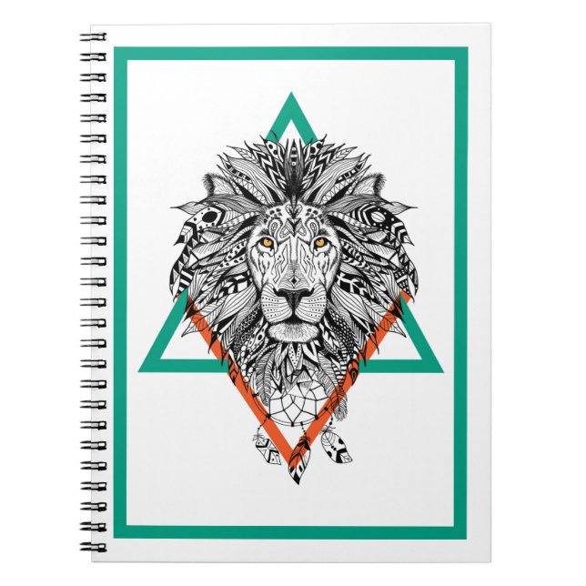 Aztec Geometric Lion Portrait Notebook (Front)